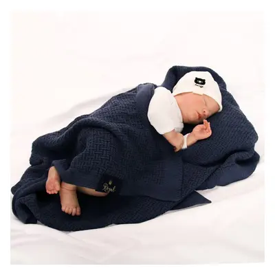 AGBO Bamboo-Cotton baby blanket navy blue Pony