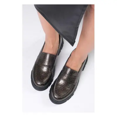 Mio Gusto Andrea Metallic Gray Color Thick Soled Women's Loafer Shoes