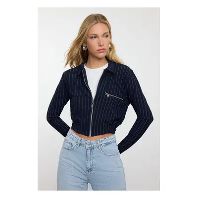 Trendyol Navy Blue*001 Zipper Detailed Crop Regular Knitted Blouse