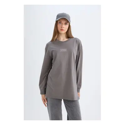 DEFACTO Women's Regular Fit Crew Neck Printed Sweatshirt Tunic