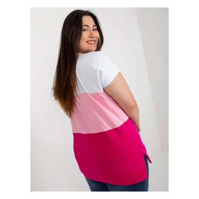 Women's white-pink cotton blouse plus size