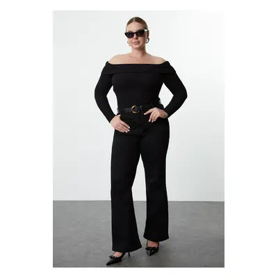 Trendyol Curve Black Foam Knit Plus Size Blouse