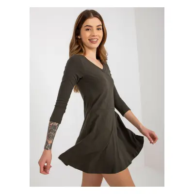 Khaki flared basic mini dress with pockets