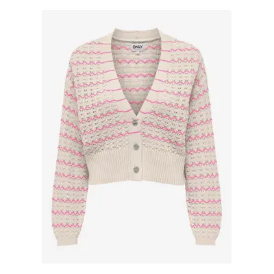 Pink and beige women's striped cardigan ONLY Asa - Women's