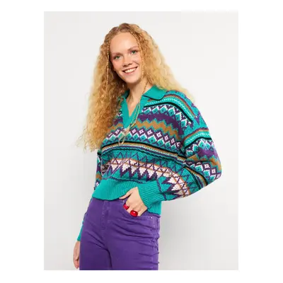 LC Waikiki Polo Neck Patterned Long Sleeve Women's Knitwear Sweater