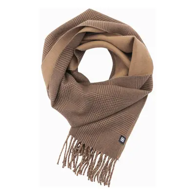 Ombre Double-sided men's checkered scarf with tassels - brown and beige