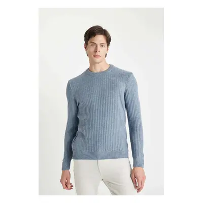 DEFACTO Men's Blue Standard Fit Regular Cut Crew Neck Jacquard Aviator Sweater