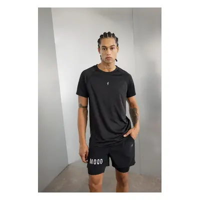 DEFACTO Fit Men's Black Slim Fit Crew Neck Printed Sports Short Sleeve Basic T-Shirt