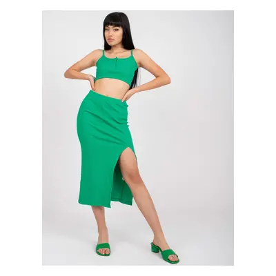 Dark green ribbed basic set with skirt RUE PARIS