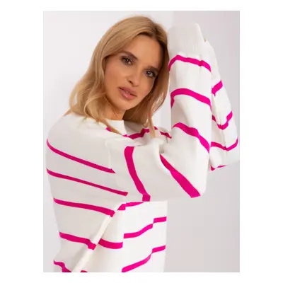 Fuchsia-ecru women's loose sweater