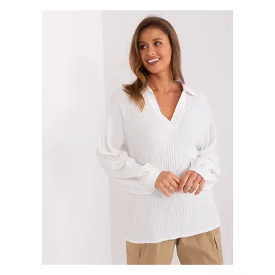 Ecru loose shirt blouse with neckline