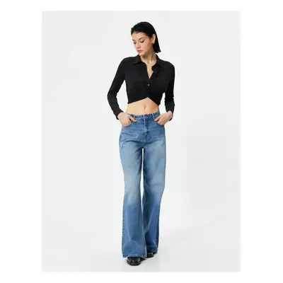 Koton Crop Shirt Slim Fit Classic Collar with Binding Detail