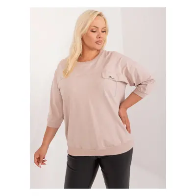 Beige women's oversize blouse with 3/4 sleeves