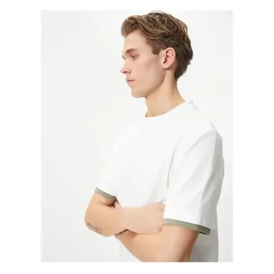 Koton Crew Neck T-Shirt Fabric Detailed Short Sleeve Cotton