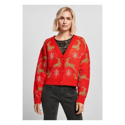 Women's Short Oversized Christmas Cardigan Red/Gold