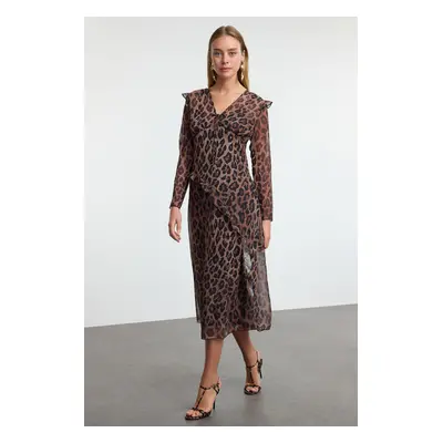 Trendyol Multi-Colored Leopard Print Lined Chiffon Woven Dress