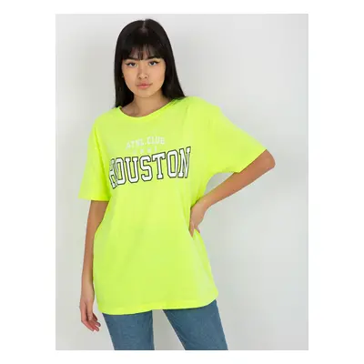 Fluo yellow loose women's t-shirt with print