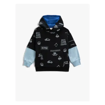 Koton Hooded Sweatshirt Printed Color Contrast Kangaroo Pocket