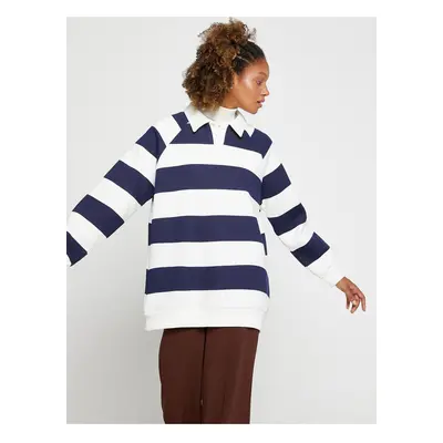 Koton Polo Neck Sweatshirt Oversize Striped Long Sleeve Fleece Inner