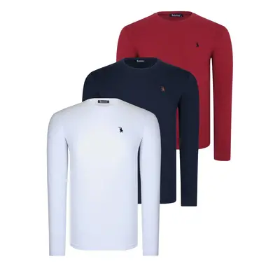 TRIPLE SET T8588 DEWBERRY ROUND NECK MEN'S SWEATSHIRT-WHITE-NAVY-BURGUNDY