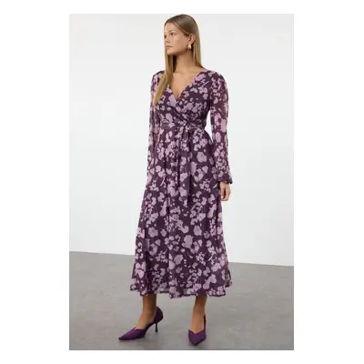 Trendyol Pink Floral Double Breasted Maxi Knit Dress