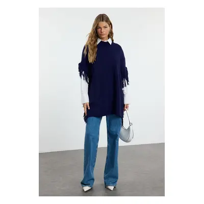 Trendyol Navy Blue Relaxed Fit Knitwear Sweater Poncho