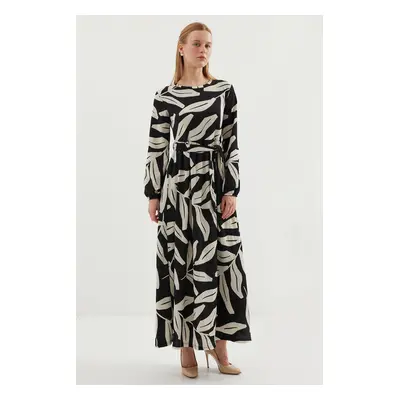 Bigdart Patterned Long Knitted Dress - Black - White