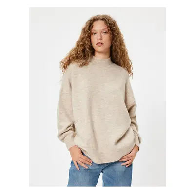 Koton Knitwear Tunic Sweater Oversize Stand Collar Pocket Detail Long Sleeve