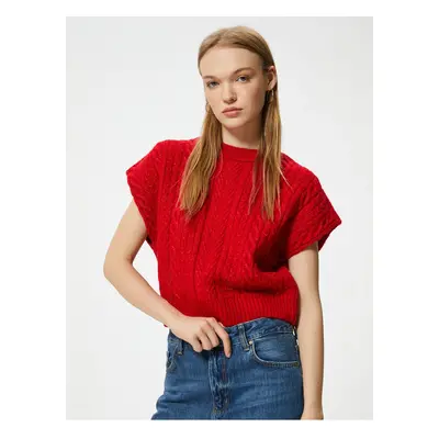 Koton Knitted Textured Sweater Crew Neck Bat Sleeve