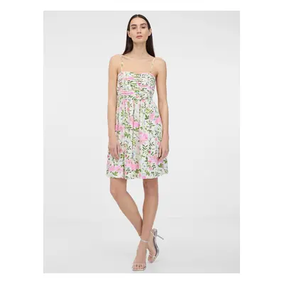 Creamy women's floral dress with linen blend ORSAY