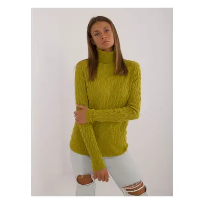 Olive green women's turtleneck with shiny thread