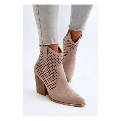 Women's openwork eco-suede ankle boots with high heels, beige Stardara