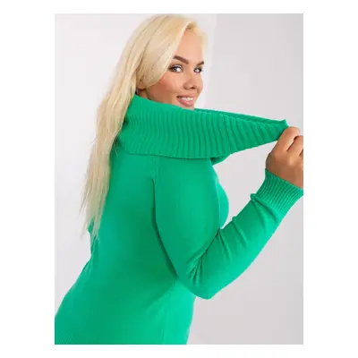 Green women's plus-size sweater with cuffs