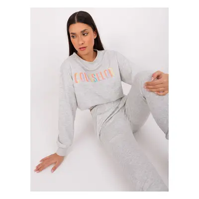 Light gray casual set with sweatshirt with colorful lettering