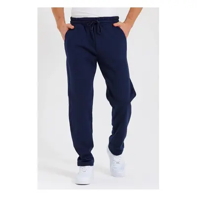 62819 Dewberry Straight Leg Back Pocket Detailed Sweatpants-NAVY BLUE