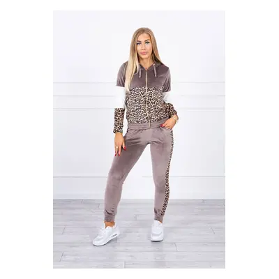 Velour set with leopard print cappuccino