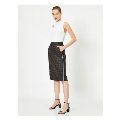 Koton Normal Waist Check Midi Skirt with Pockets.