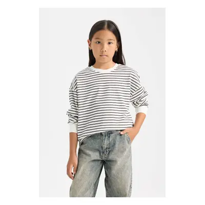 DEFACTO Girl Relax Fit Crew Neck Striped Sweatshirt