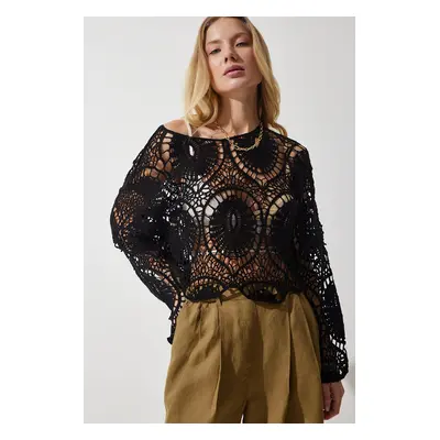 Happiness İstanbul Women's Black Lace Knit Seasonal Knitwear Blouse