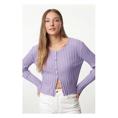 Trendyol Lilac Button Detailed Knitwear Cardigan