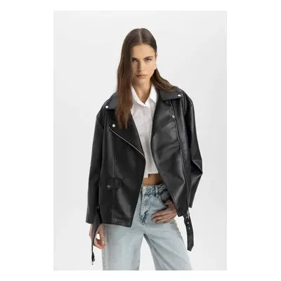 DEFACTO Oversize Fit Water Repellent Faux Leather Jacket