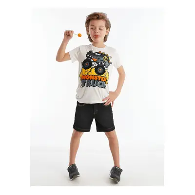 Denokids Monster Car Boy T-shirt Denim Shorts Set