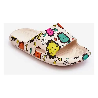 Lion Motiv Beige Esther children's lightweight foam slippers