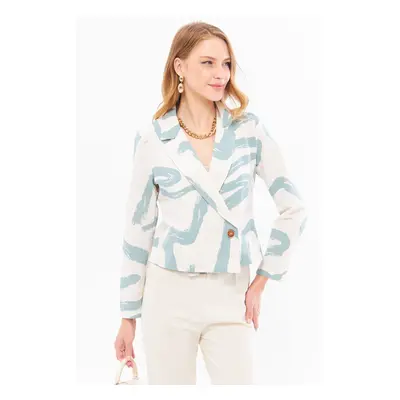 armonika Women's Mint Double Breasted Collar Patterned Crop Jacket