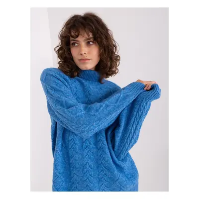 Blue Oversized Sweater with Cables