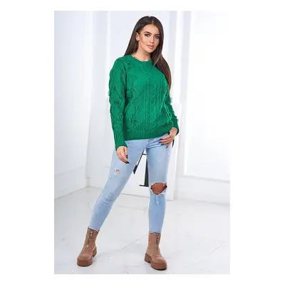 Sweater with braided weave in green color