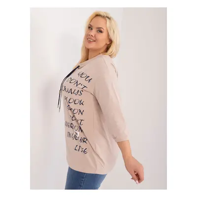 Beige women's plus size blouse with inscriptions