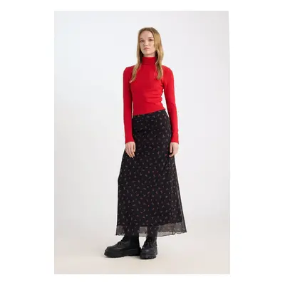 DEFACTO Coool A Shape Patterned Normal Waist Tulle Maxi Skirt