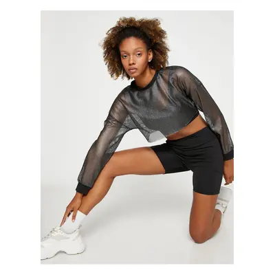 Koton Mesh Crop Sports T-Shirt Long Sleeve Crew Neck