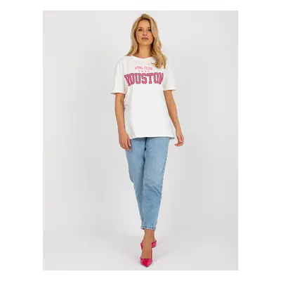 Ecru loose women's t-shirt with print